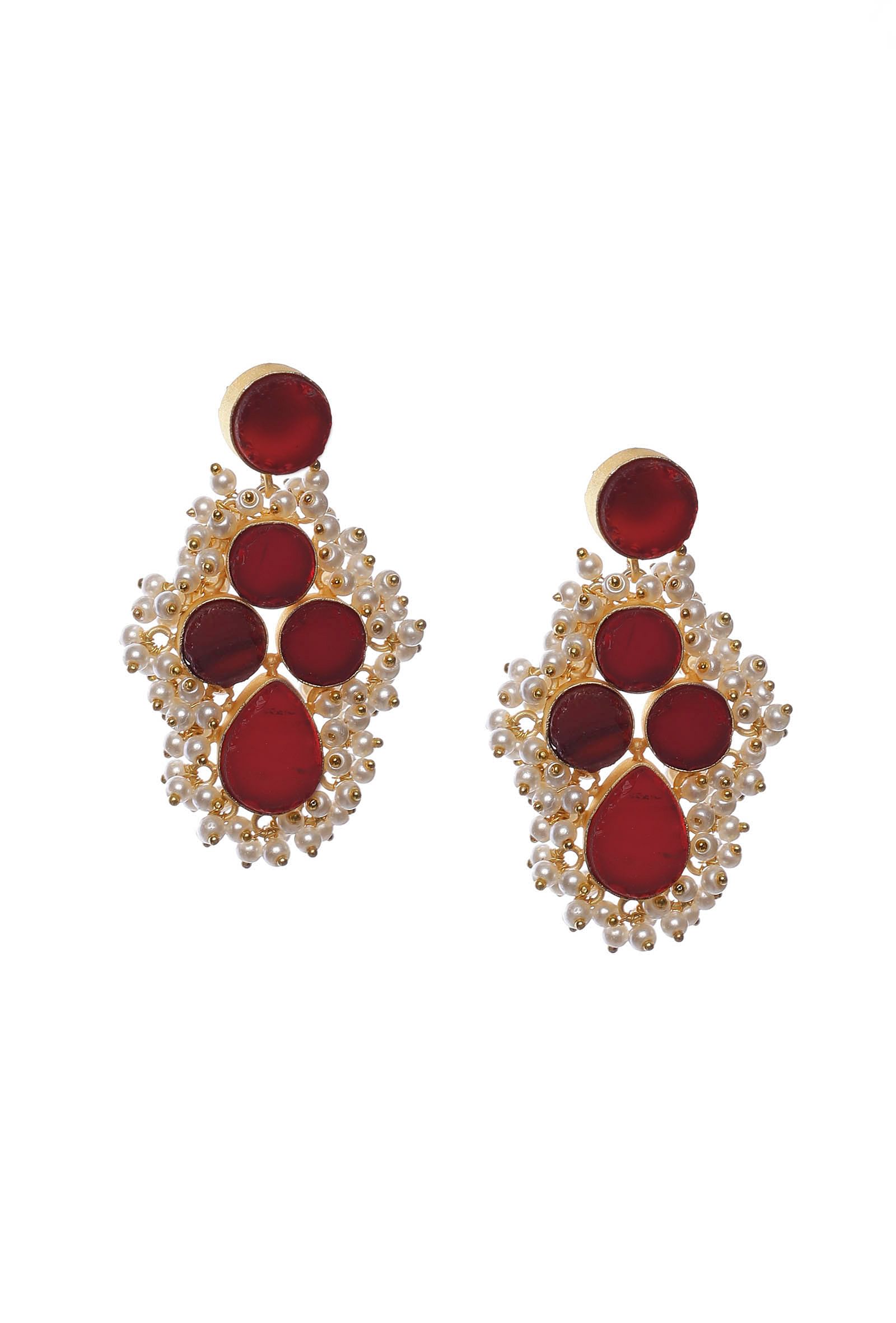 Buy Sophisticated Red Stone Rose Gold Earrings Online | ORRA